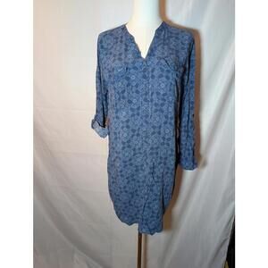 Sonoma Blue Patterned Long Sleeve Tunic Dress Women's Large